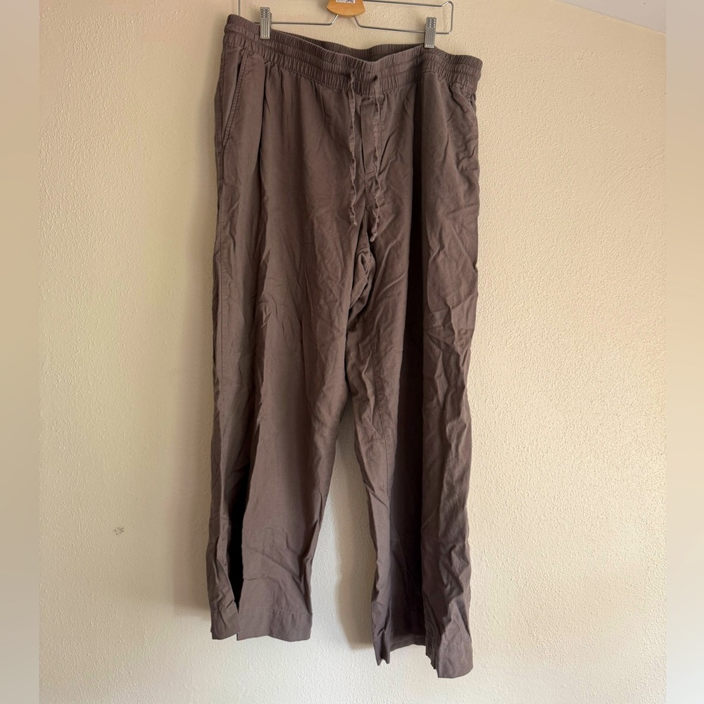 Warm Grey Wide-Leg Linen Pants XXL